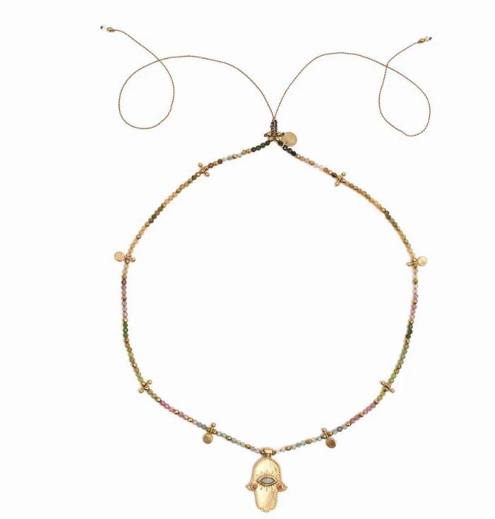 KHAMSA PERLE Collier Tourmaline Argent plaqué Or