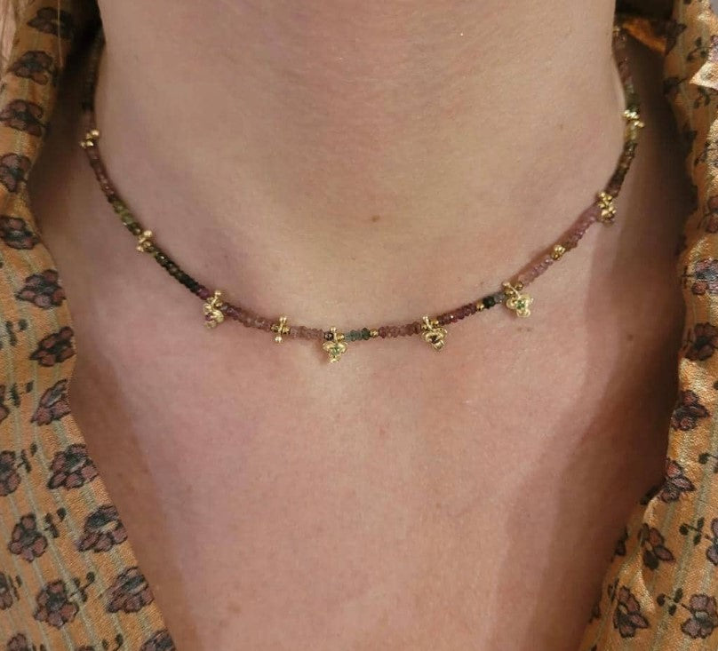 LUCKY Collier Tourmalines multicolores Argent 925 plaqué Or