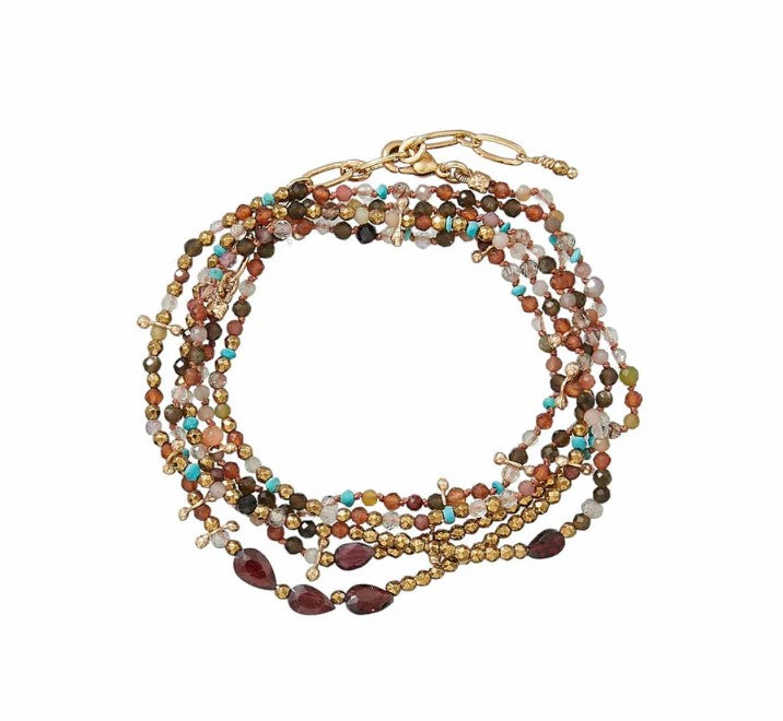 ADOUM MINI Bracelet multi-tours multicolore Grenat, plaqué Or 24 cts