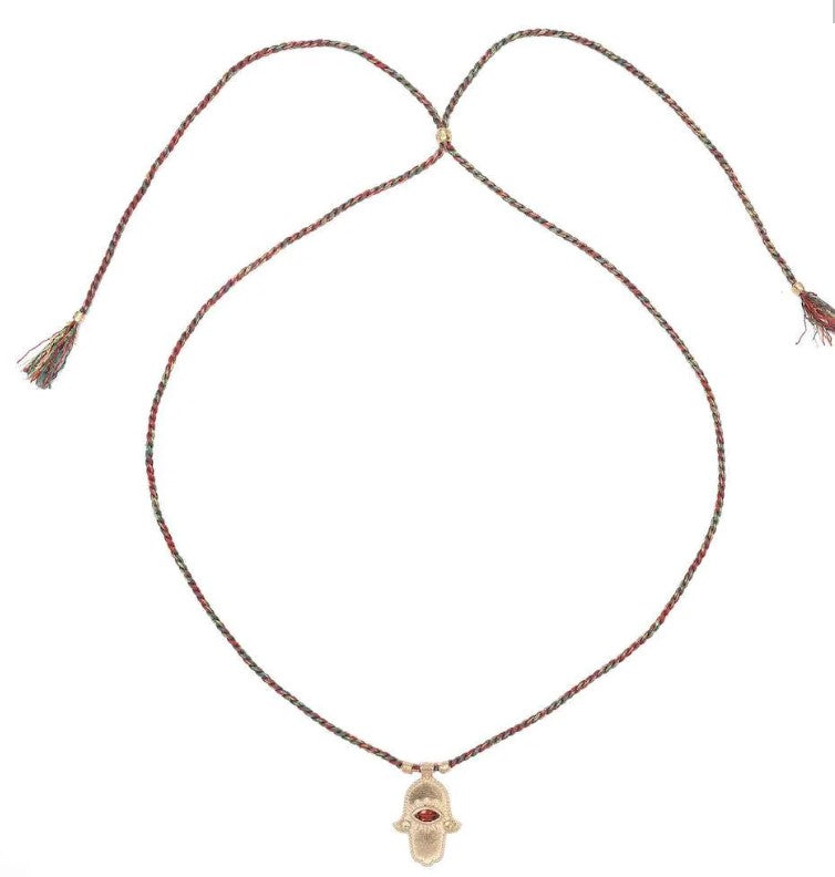 KHAMSA Grenat Collier Cordon Argent plaqué Or