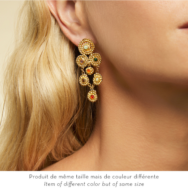 Boucles D'oreilles Clips Vintage Micris Années 90 - Métal Doré Avec Strass Vert, Occasion