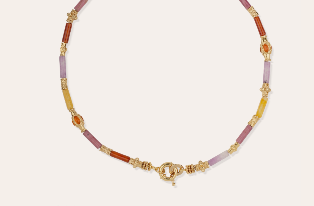 Collier Kali doré - Cornaline & Rhodonite