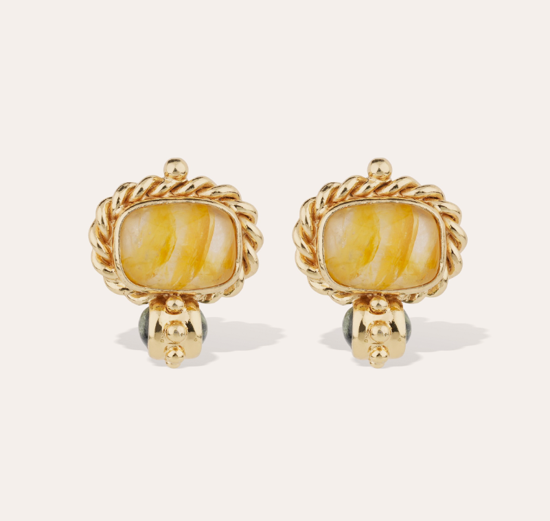 Boucles d'oreilles Amarante cabochons dorées - Hématoide jaune - Jaspe Kambaba