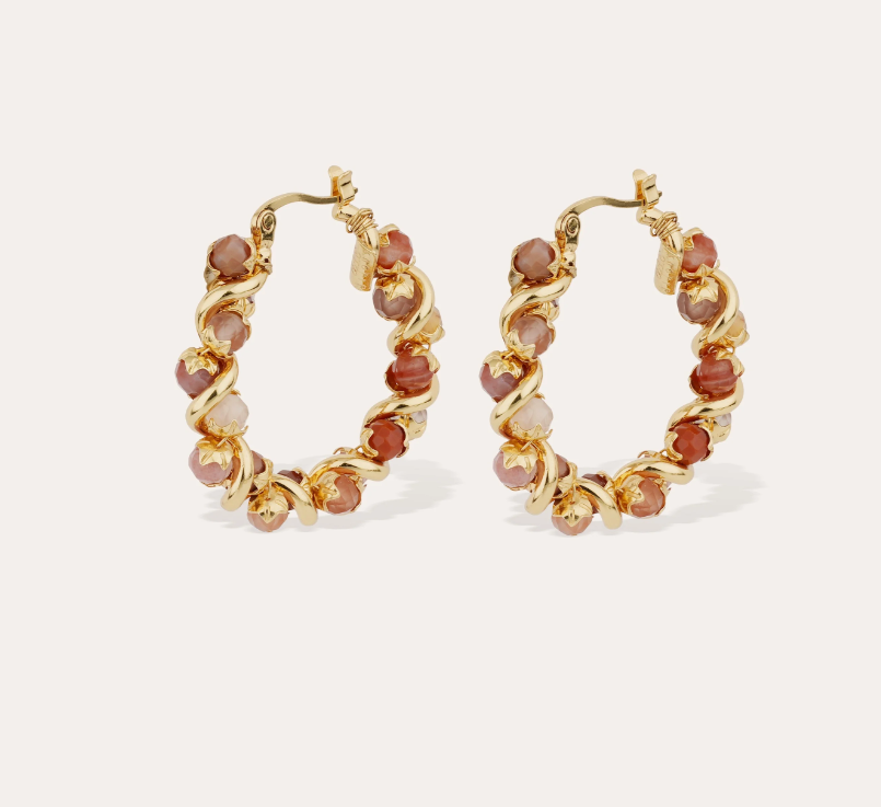 Boucles d'oreilles Eurydice petit modèle dorées - Hématoide Rouge