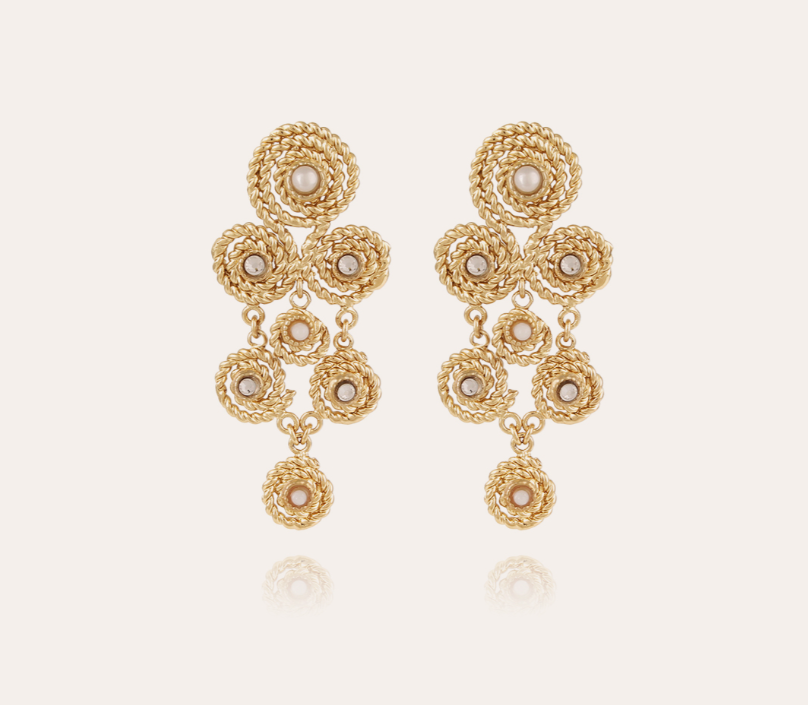 Boucles d'oreilles Mistral petit modèle dorées - Nacre blanche & strass