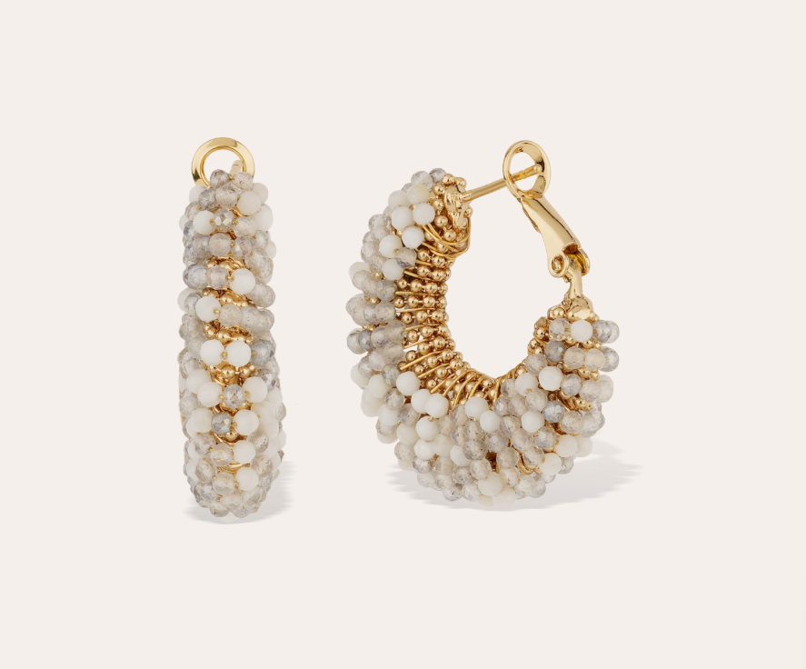 Boucles d'oreilles Izzia petit modèle dorées - Labradorite & Pierre de lune