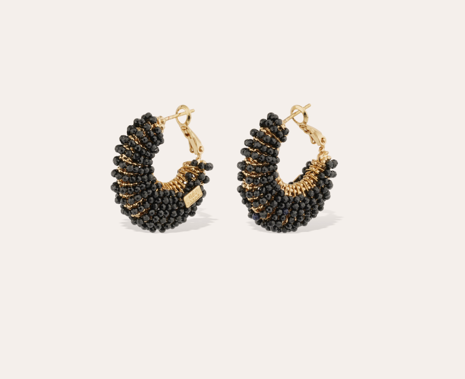 Boucles d'oreilles Izzia petit modèle dorées - Onyx noir