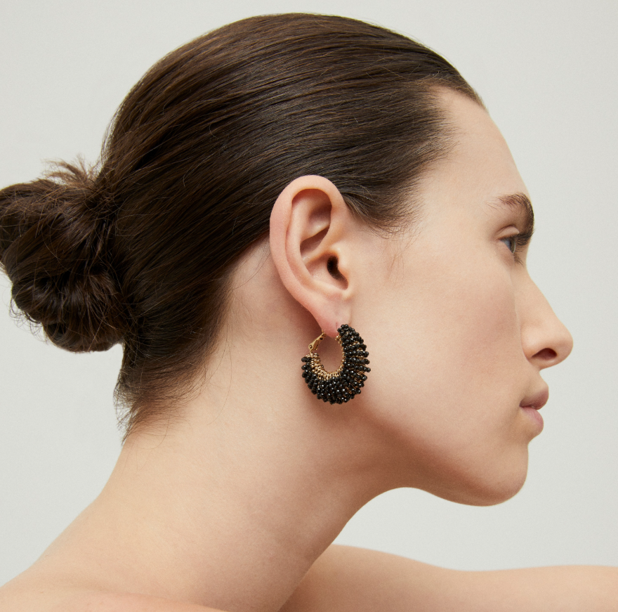 Boucles d'oreilles Izzia petit modèle dorées - Onyx noir