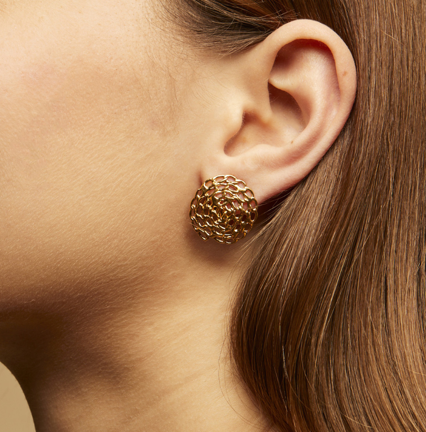 Boucles d'oreilles puces Onde Gourmette dorées