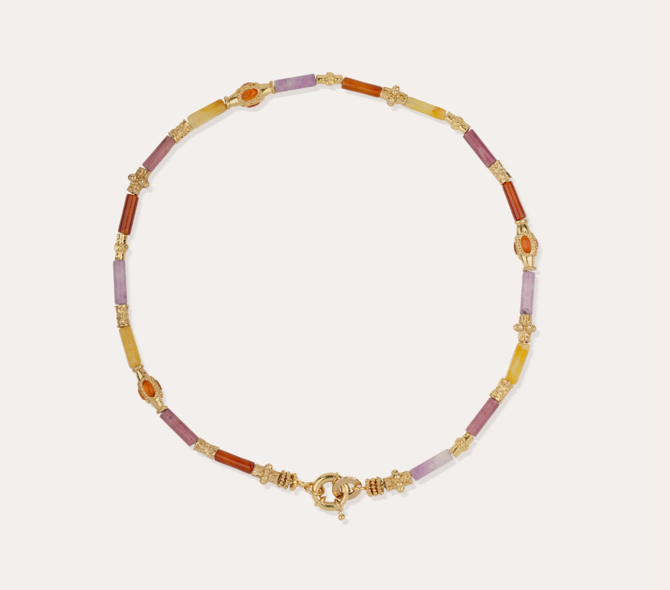Collier Kali doré - Cornaline & Rhodonite