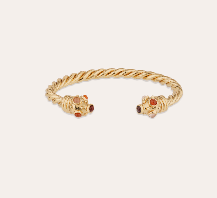 Bracelet jonc Amarante Torsade doré - Jaspe Rouge, Cornaline & Quartz Rose