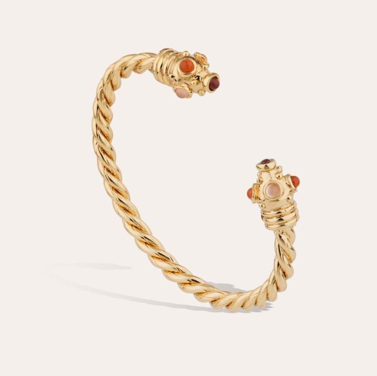 Bracelet jonc Amarante Torsade doré - Jaspe Rouge, Cornaline & Quartz Rose