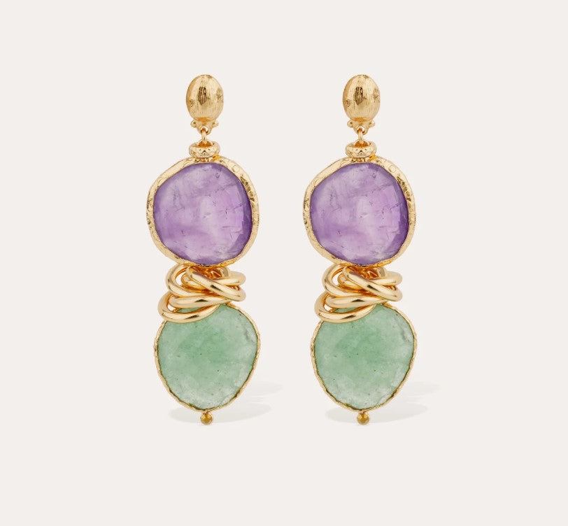 Boucles d'oreilles Sirena - Améthyste & Quartz vert