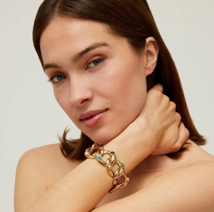 Bracelet Mitsi doré - Lapis, Nacre blanche & Turquoise
