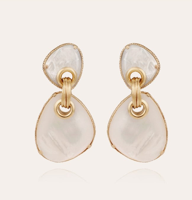 Boucles d'oreilles Silia grand modèle dorées - Nacre blanche