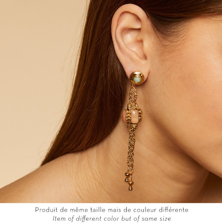 Boucles d'oreilles Serti Talisman grand modèle dorées - Améthyste, Hématoide jaune, Amazonite & Quartz rose