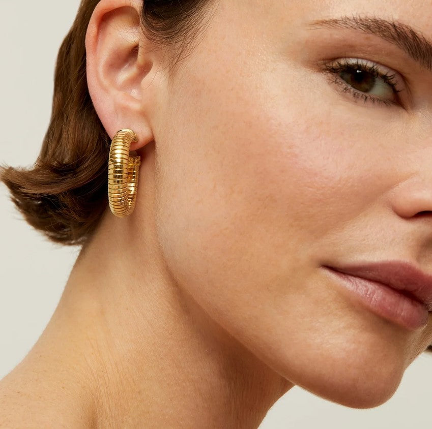 Boucles d'oreilles créoles Antigone cabochons petit modèle dorées