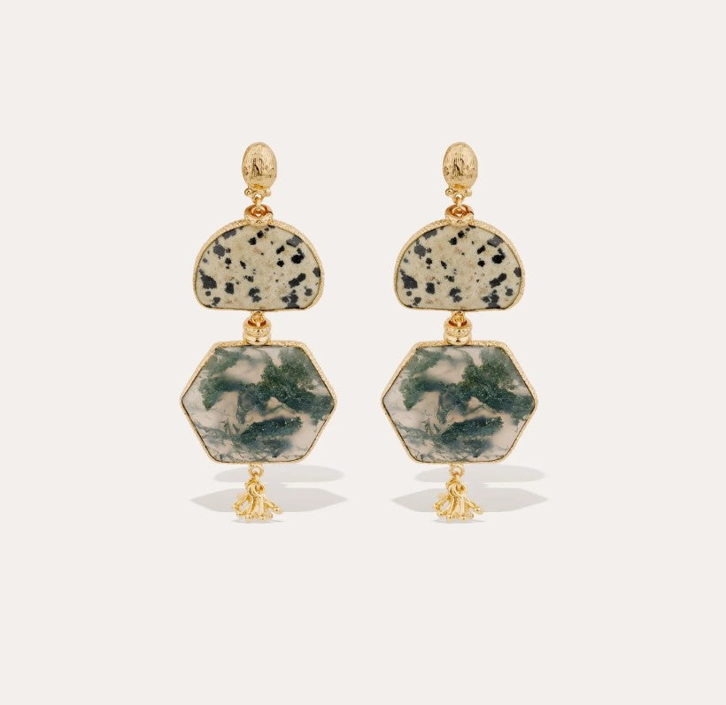 Boucles d'oreilles Silenza - Jaspe Dalmatien & Agate verte