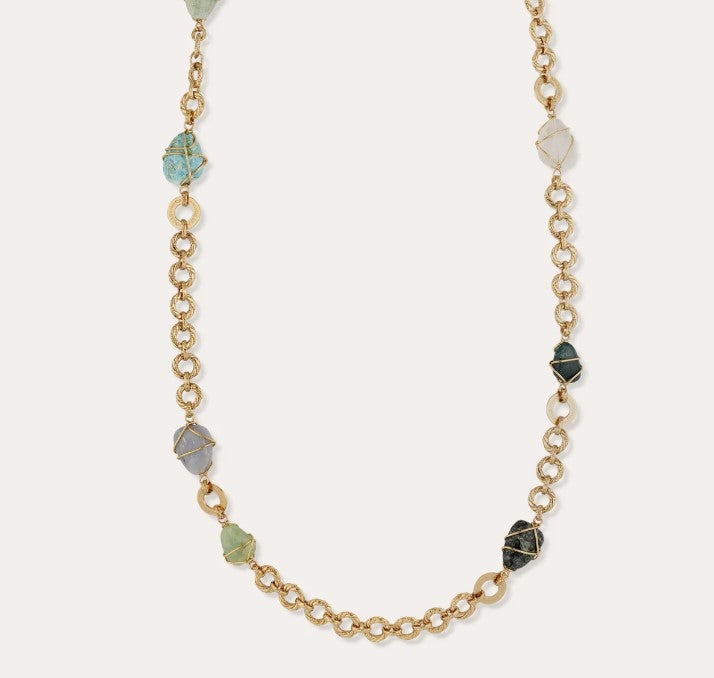 Sautoir Rainbow Multi-Apatite bleue& Vésonite