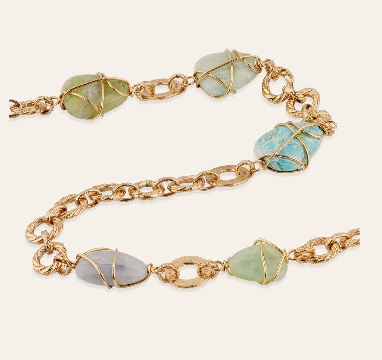 Sautoir Rainbow Multi-Apatite bleue& Vésonite