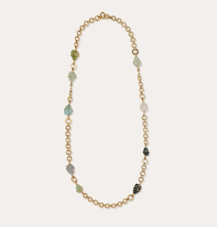 Sautoir Rainbow Multi-Apatite bleue& Vésonite