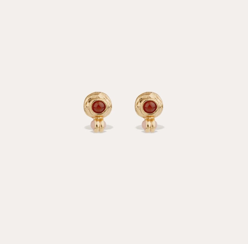 Boucles d'oreilles puces Amarante cabochons mini - Cornaline