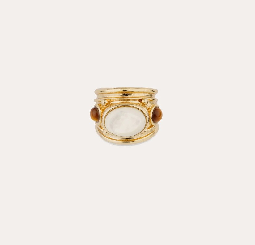 Bague Simone - OEil de Tigre & Nacre Blanche