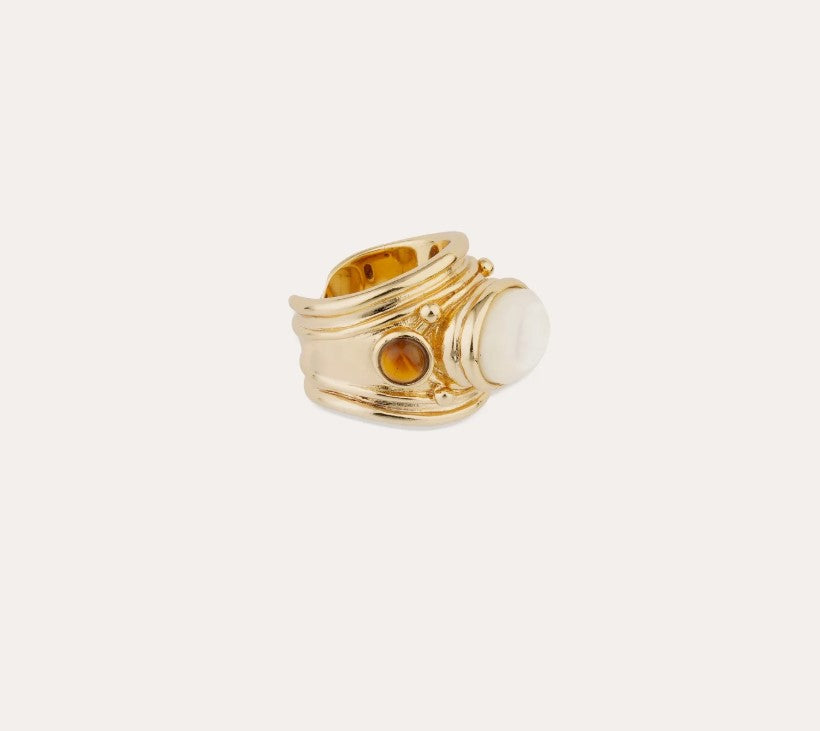 Bague Simone - OEil de Tigre & Nacre Blanche